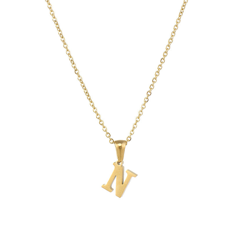 Cross-border fashion 18K gold stainless steel mini letter necklace female European and American popular titanium steel small letter pendant female