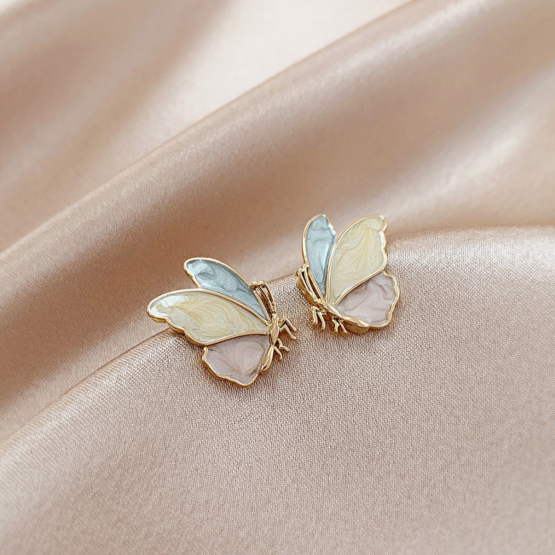 Fashion Color Butterfly Drip Oil Painted 925 Silver Needle Korean  Alloy Earrings