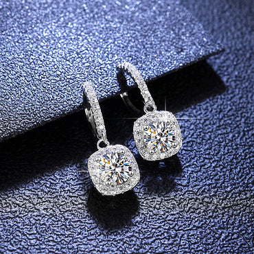 Simple Style Square Sterling Silver Inlay Moissanite Earrings