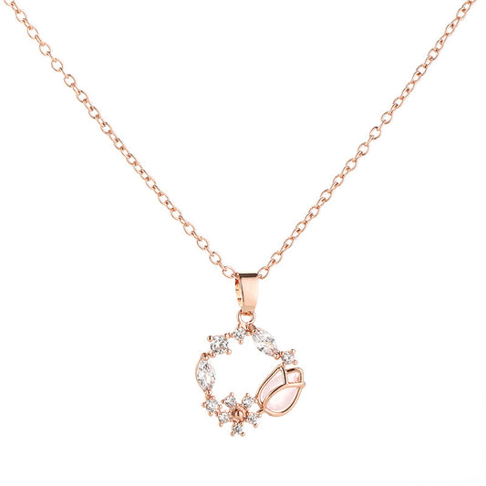Copper Pastoral Flower Pendant Necklace