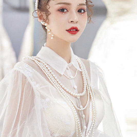 Retro Multi-layered Pearl Necklace Bridal Wedding Jewelry