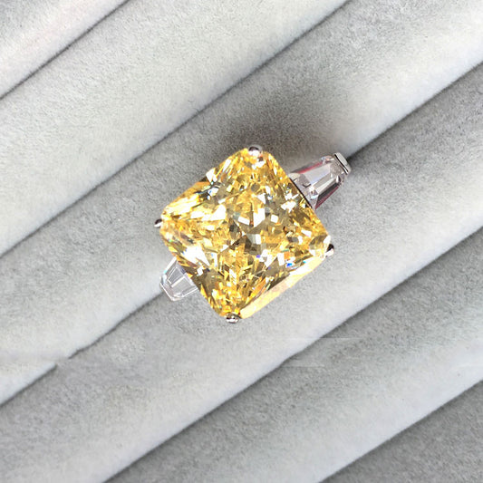 Super Flash Ascut Yellow Diamond Open Ring Luxury Simulation Zircon Square Diamond Engagement Ring