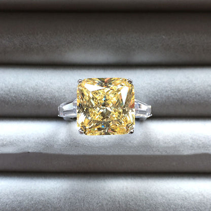 Super Flash Ascut Yellow Diamond Open Ring Luxury Simulation Zircon Square Diamond Engagement Ring
