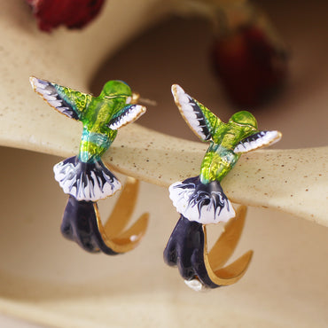 1 Pair Cute Novelty Bird Enamel Inlay Imitation Pearl Copper Zircon Earrings