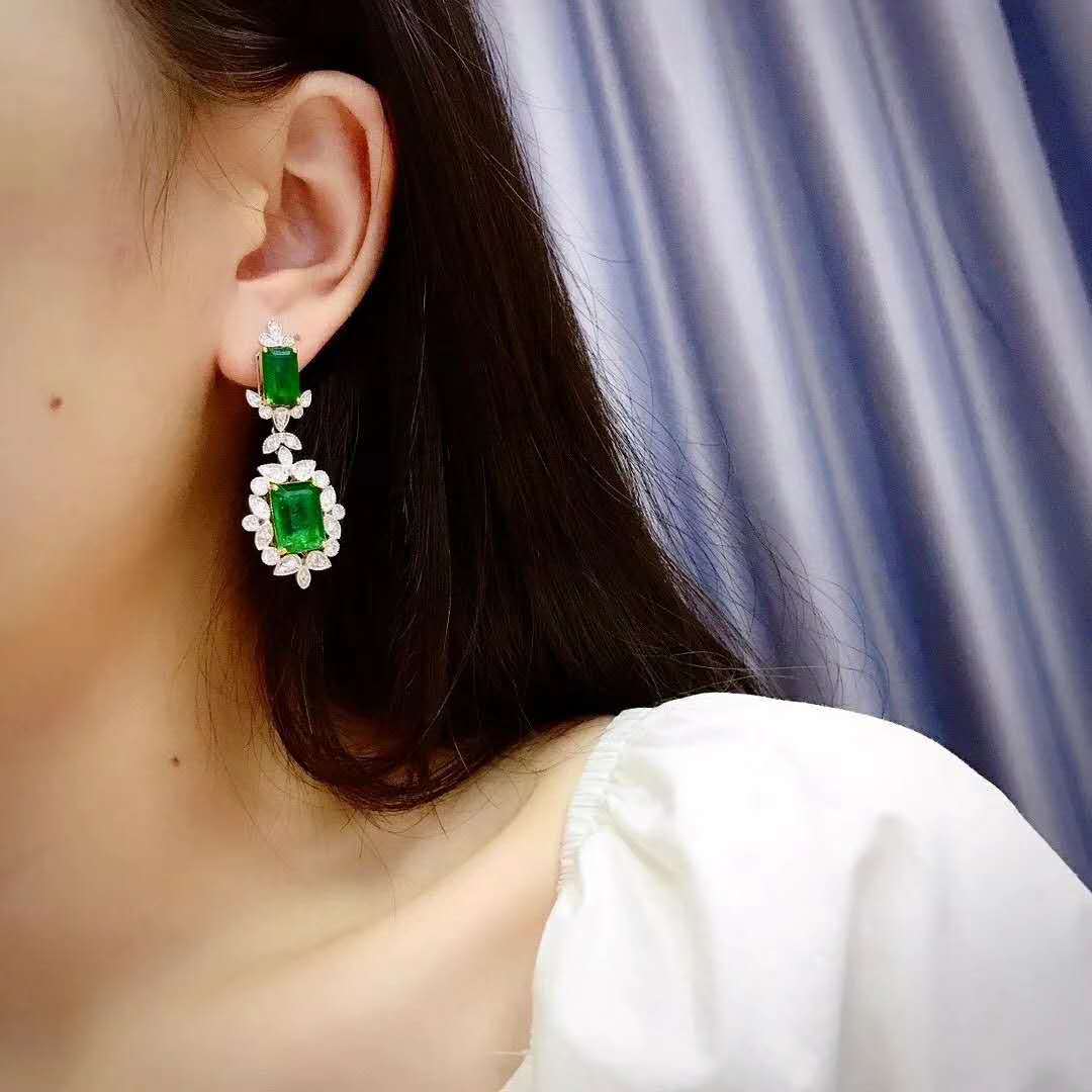 New Luxury Inlaid Imitation Natural Emerald Diamond Earrings