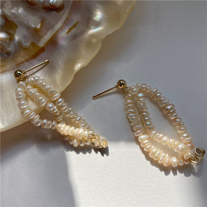 1 Pair Retro Solid Color Freshwater Pearl Beaded Drop Earrings