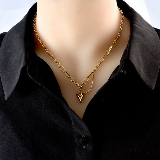 Wholesale Simple Style Heart Shape Titanium Steel Plating Gold Plated Bracelets Necklace