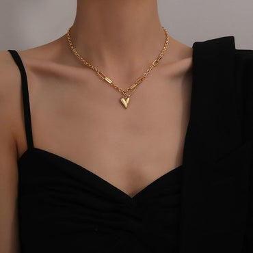 Wholesale Simple Style Heart Shape Titanium Steel Plating Gold Plated Bracelets Necklace
