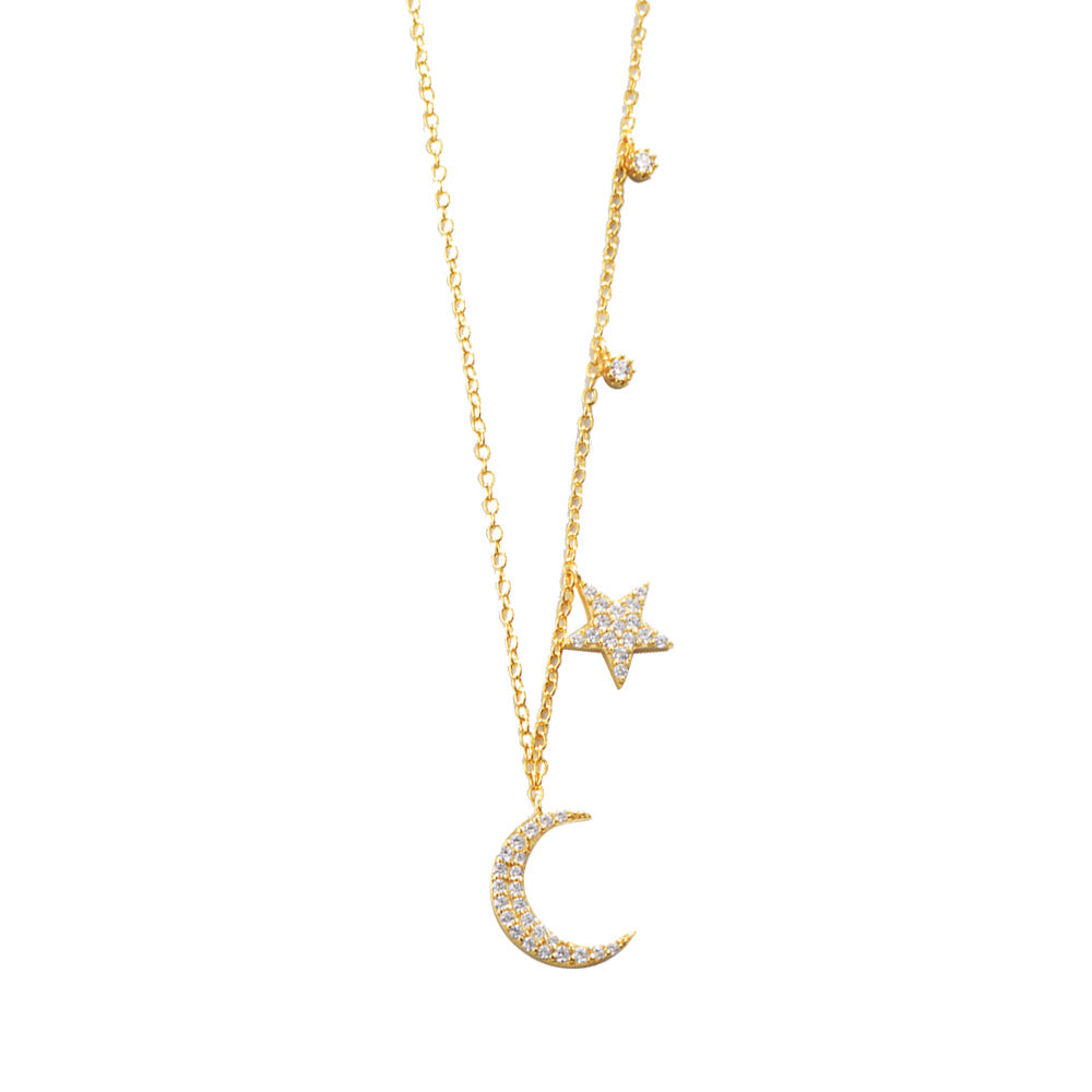 Ins Style Korean Style Star Moon Sterling Silver Inlay Zircon Pendant Necklace