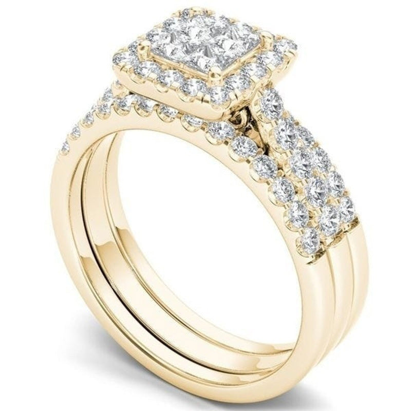European And American Couple Ring Multi-layer Golden Inlaid Zircon Ring Wholesale