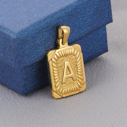 Amazon Cross-border Men's 18K Gold Square Stainless Steel Letter Pendant Titanium Steel 26 Capital English Letter Necklace