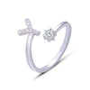 26 English Letters Diamonds Sterling Silver S925 Silver Ring Opening Jewelry