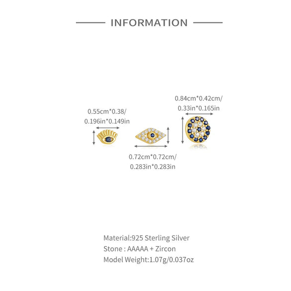 3 Pieces 4 Pieces Sterling Silver Zircon Geometric Eye Earrings