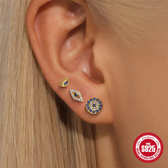 3 Pieces 4 Pieces Sterling Silver Zircon Geometric Eye Earrings
