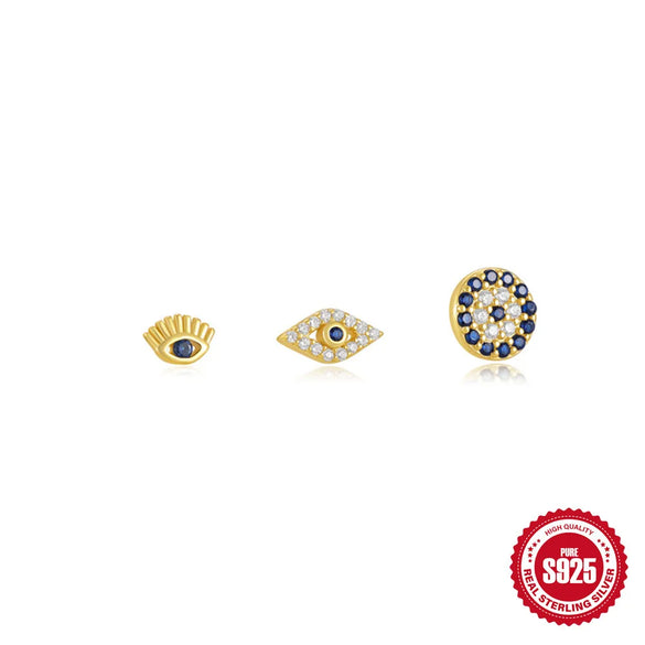 3 Pieces 4 Pieces Sterling Silver Zircon Geometric Eye Earrings