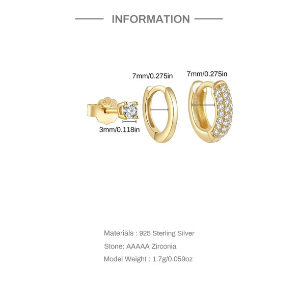 3 Pieces Set Simple Style Geometric Plating Inlay Sterling Silver Zircon Earrings Ear Studs