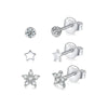 3 Pieces Set Sterling Silver Zircon Round Star Flower Ear Studs