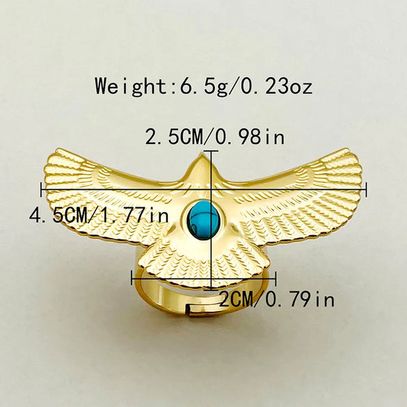 304 Stainless Steel 14K Gold Plated Elegant Preppy Style Beach Plating Hollow Out Inlay Eagle Flower Turquoise Rings