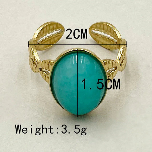 304 Stainless Steel 14K Gold Plated Elegant Preppy Style Beach Plating Hollow Out Inlay Eagle Flower Turquoise Rings
