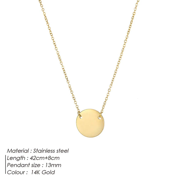 Wholesale Jewelry Simple Style Classic Style Commute Round Customization Laser Engraving Solid Color 304 Stainless Steel 14K Gold 14K Gold Plated Pendant Necklace