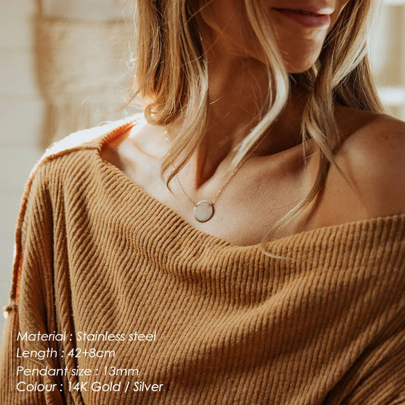 Wholesale Jewelry Simple Style Classic Style Commute Round Customization Laser Engraving Solid Color 304 Stainless Steel 14K Gold 14K Gold Plated Pendant Necklace