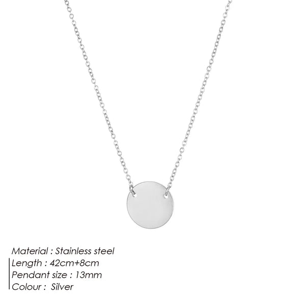 Wholesale Jewelry Simple Style Classic Style Commute Round Customization Laser Engraving Solid Color 304 Stainless Steel 14K Gold 14K Gold Plated Pendant Necklace