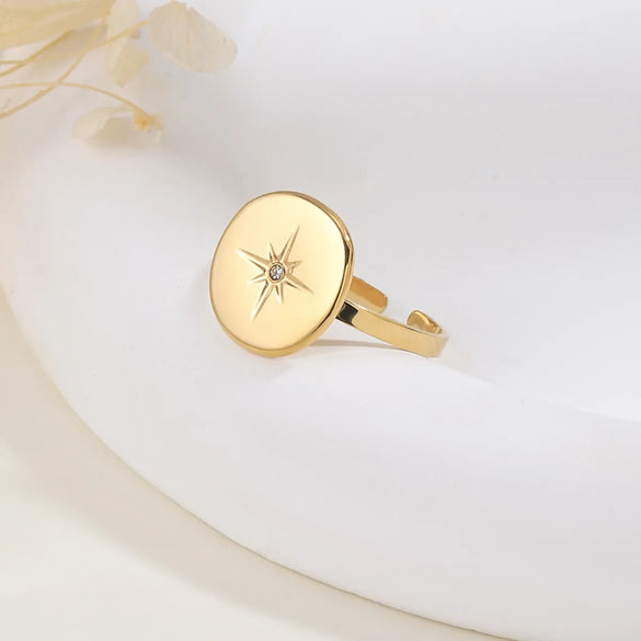 304 Stainless Steel 14K Gold Plated Simple Style Classic Style Plating Solid Color Rings