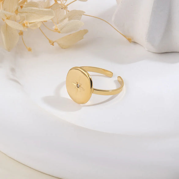304 Stainless Steel 14K Gold Plated Simple Style Classic Style Plating Solid Color Rings