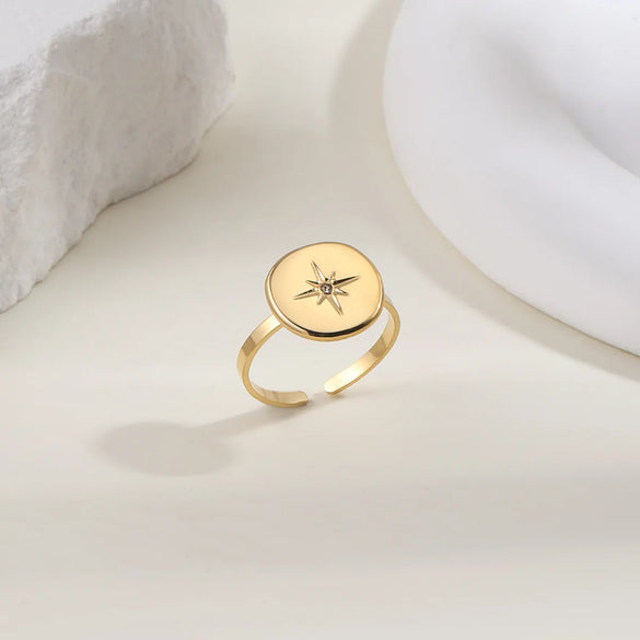 304 Stainless Steel 14K Gold Plated Simple Style Classic Style Plating Solid Color Rings