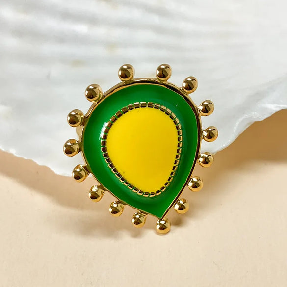 304 Stainless Steel 14K Gold Plated Vintage Style Pastoral Streetwear Enamel Plating Inlay Round Avocado Flower Zircon Open Rings