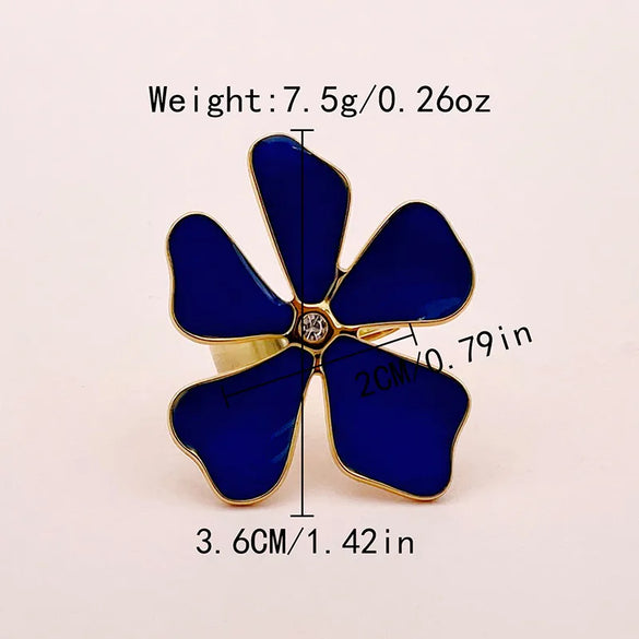 304 Stainless Steel 14K Gold Plated Vintage Style Pastoral Streetwear Enamel Plating Inlay Round Avocado Flower Zircon Open Rings