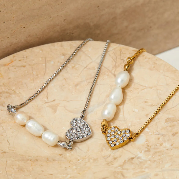 Modern Style Simple Style Heart Shape 304 Stainless Steel 16K Gold Plated White Gold Plated Gold Plated Zircon Bracelets In Bulk