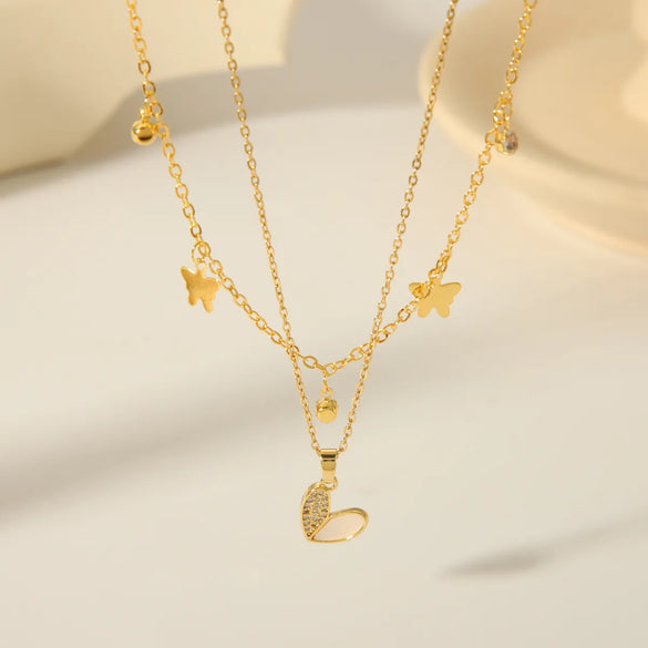 304 Stainless Steel 18K Gold Plated Casual Vintage Style Inlay Star Eye Butterfly Zircon Pendant Necklace