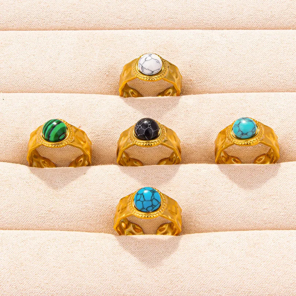 304 Stainless Steel 18K Gold Plated Classical Lady Classic Style Inlay Geometric Artificial Gemstones Imitating Stone Open Rings