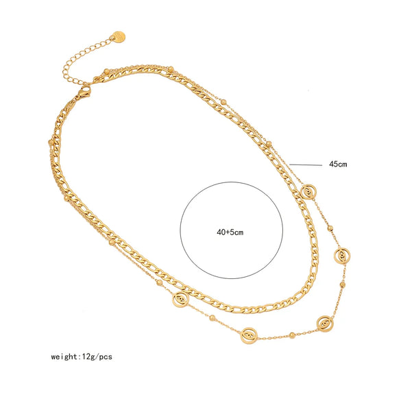 304 Stainless Steel 18K Gold Plated Elegant Commute Heart Shape Life Tree Butterfly Double Layer Necklaces