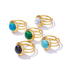304 Stainless Steel 18K Gold Plated Elegant Retro Lady Inlay Geometric Artificial Gemstones Imitating Stone Open Rings