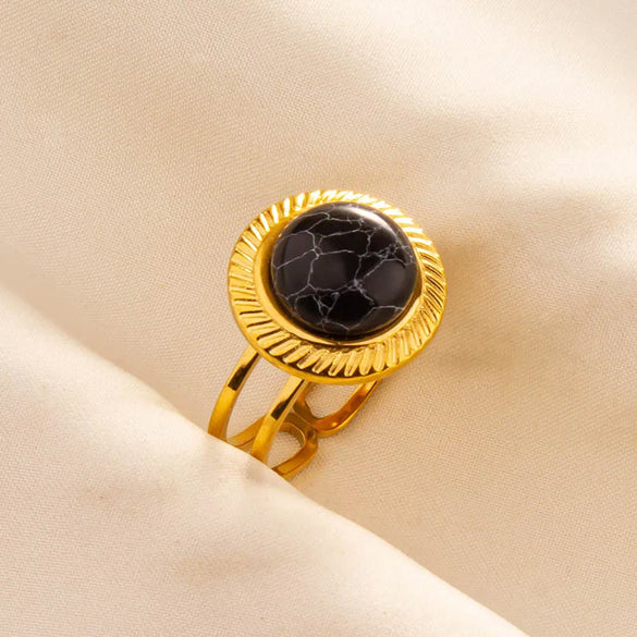 304 Stainless Steel 18K Gold Plated Elegant Retro Lady Inlay Geometric Artificial Gemstones Imitating Stone Open Rings