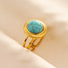 304 Stainless Steel 18K Gold Plated Elegant Retro Lady Inlay Geometric Artificial Gemstones Imitating Stone Open Rings