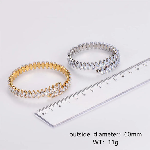 Elegant Shiny Geometric 304 Stainless Steel 18K Gold Plated Zircon Bangle In Bulk