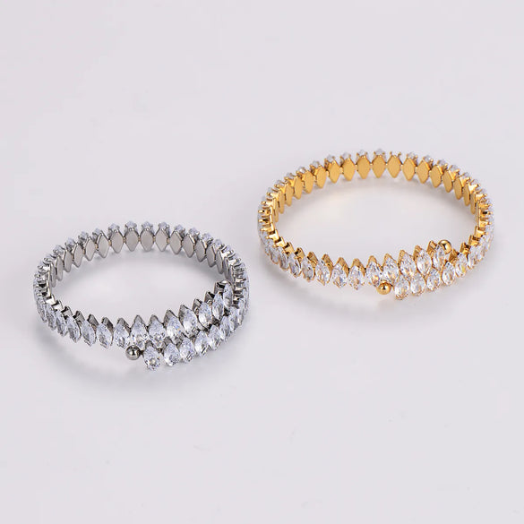 Elegant Shiny Geometric 304 Stainless Steel 18K Gold Plated Zircon Bangle In Bulk