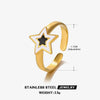 304 Stainless Steel 18K Gold Plated Elegant Simple Style Commute Enamel Hollow Out Pentagram Heart Shape Enamel Open Rings