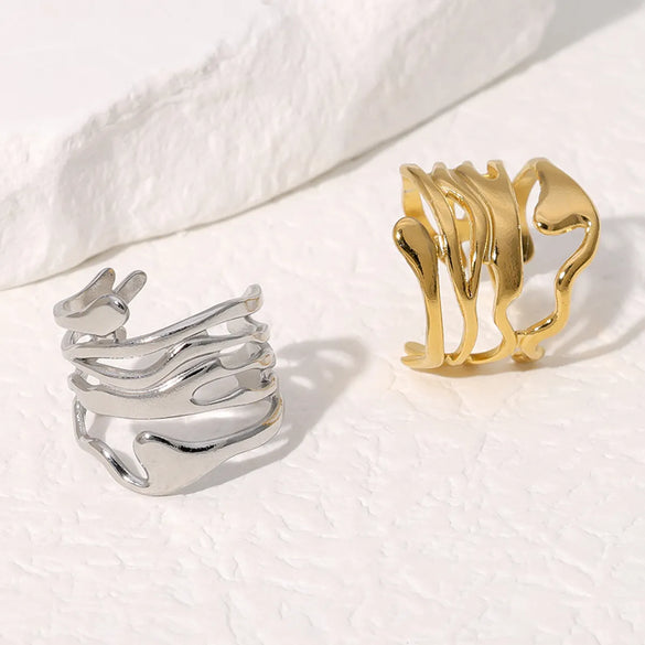 304 Stainless Steel 18K Gold Plated IG Style Simple Style Korean Style Irregular Solid Color Open Rings