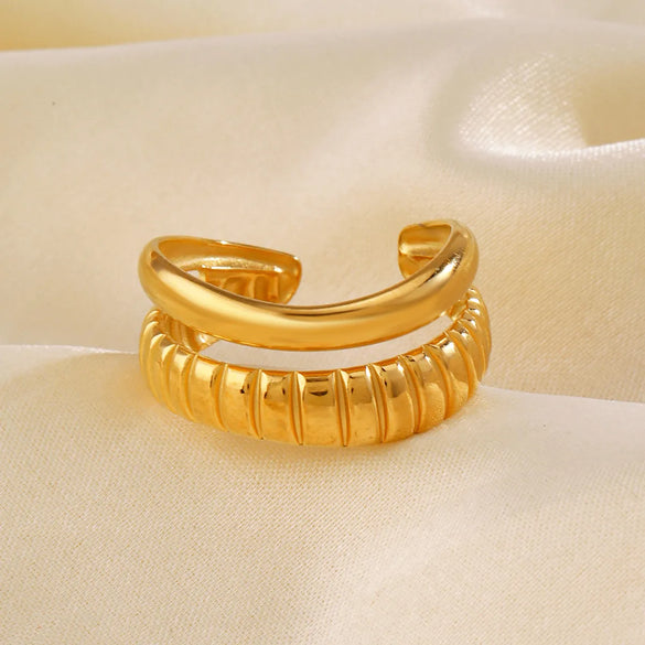 304 Stainless Steel 18K Gold Plated IG Style Simple Style Lines Open Rings