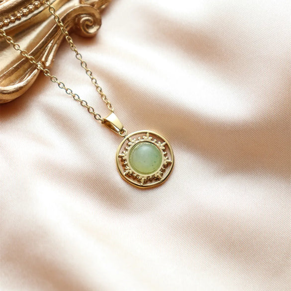 Wholesale Jewelry IG Style Vintage Style French Style Sun Oval Water Droplets 304 Stainless Steel Natural Stone 18K Gold Plated Inlay Pendant Necklace