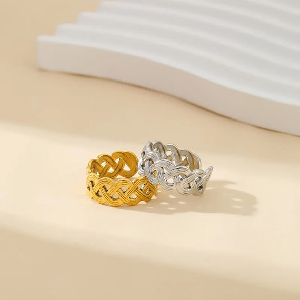 304 Stainless Steel 18K Gold Plated Modern Style Simple Style Geometric Solid Color Open Rings