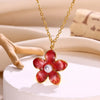 304 Stainless Steel 18K Gold Plated Pastoral Simple Style Flower Artificial Pearls Pendant Necklace