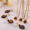 304 Stainless Steel 18K Gold Plated Retro British Style Beaded Plating Inlay Square Heart Shape Agate Tiger Eye Earrings Necklace