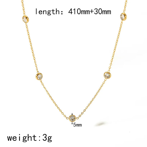 304 Stainless Steel 18K Gold Plated Simple Style Classic Style Plating Inlay Round Zircon Bracelets Necklace