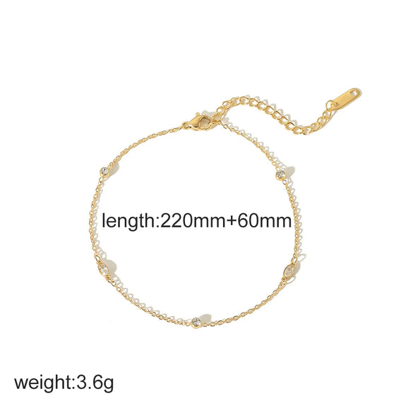 304 Stainless Steel 18K Gold Plated Simple Style Classic Style Plating Inlay Round Zircon Bracelets Necklace