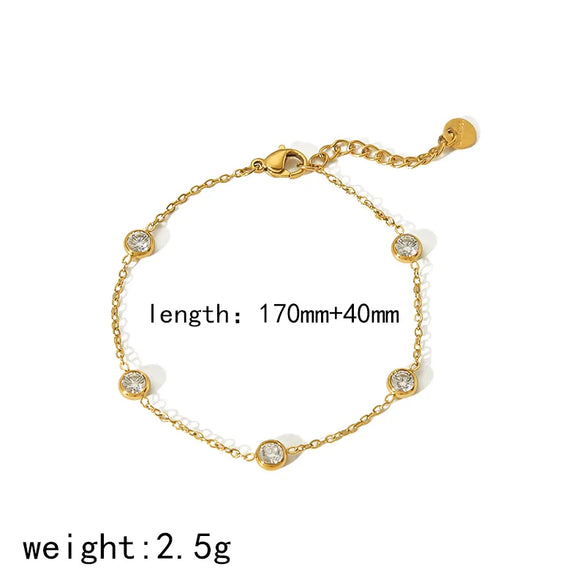 304 Stainless Steel 18K Gold Plated Simple Style Classic Style Plating Inlay Round Zircon Bracelets Necklace